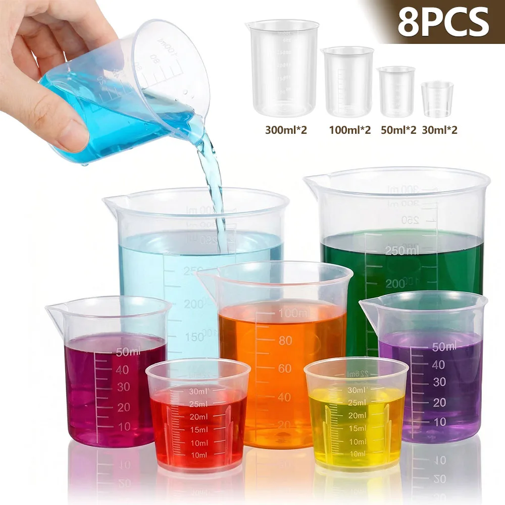 Plastic Cup 50Pcs - 8-teiliges Kunststoff-Messbecher-Set 30/50/100/250ml Transparente PP-Messbecher Graduierte