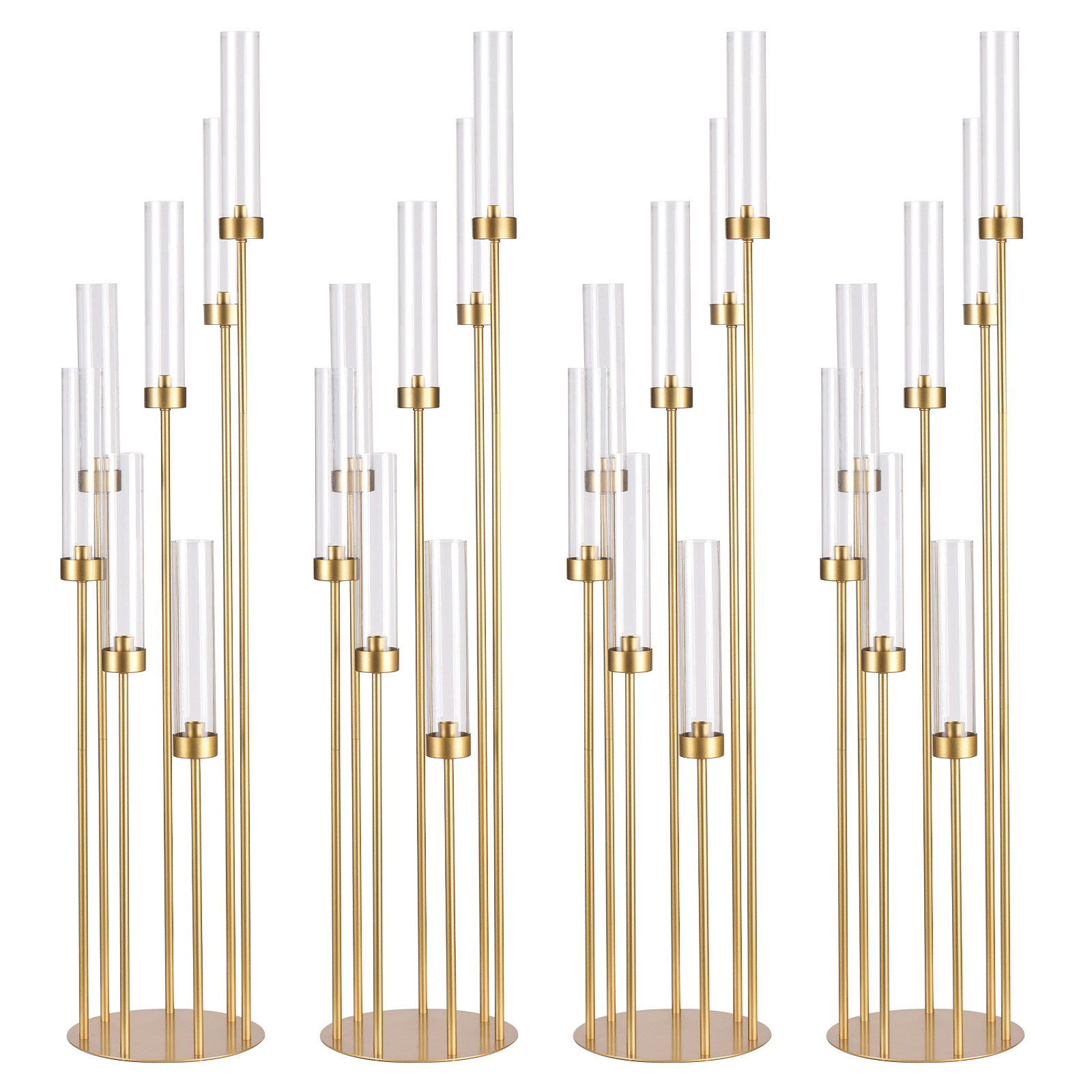 Centerpiece Stick - 4er-Set 7-Armiger Goldener Boden-Kerzenständer 122 cm