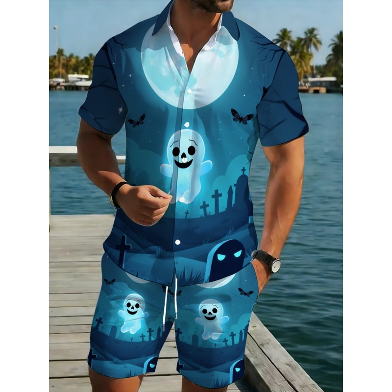 Event & Party Supply - Hochwertiges zweiteiliges Herren-Set mit Halloween-Motivdruck, Hemd