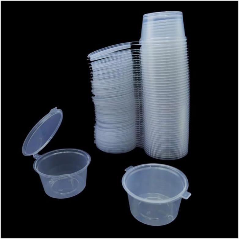 Plastic Cup 50Pcs - Einweg-Klarsicht-Plastiksaucenbecher mit Deckeln 50/100 Stück Lebensmittelechte